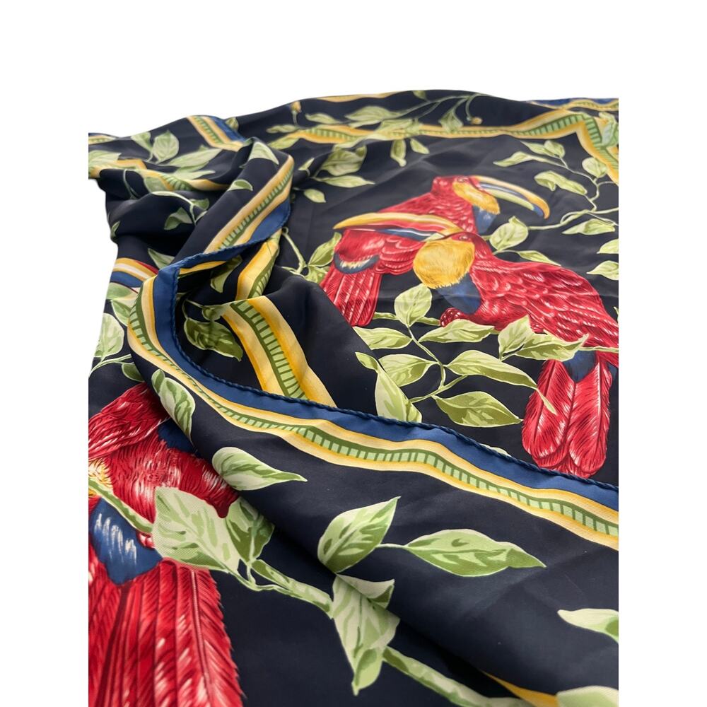 Vintage silk scarf Les Perroquets Parrots Pinto 35" Toucan Tropical Birds - Picture 6 of 6